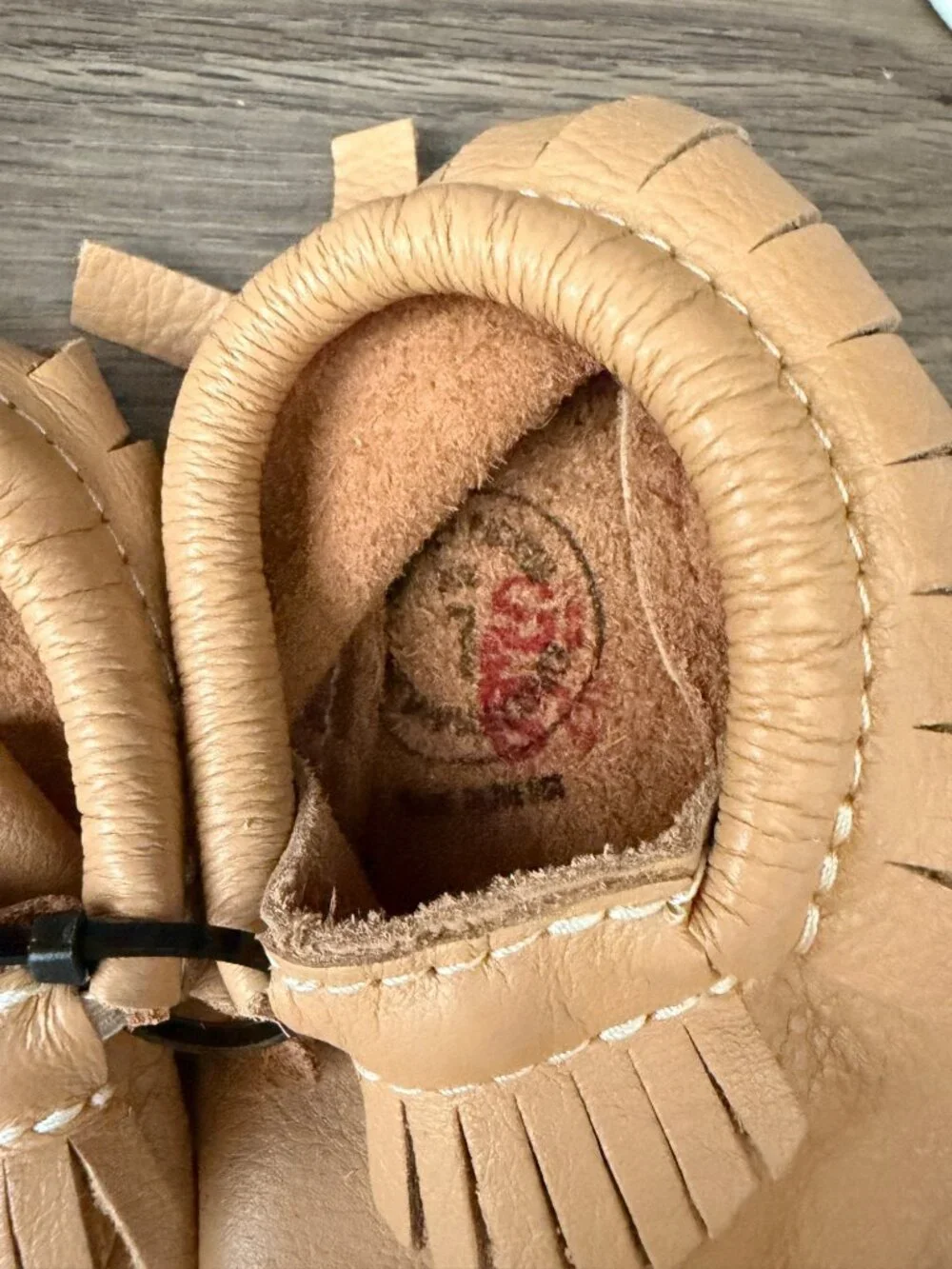 New! Freshly Picked Tan Leather Fringe Moccasin sz 7 toddler